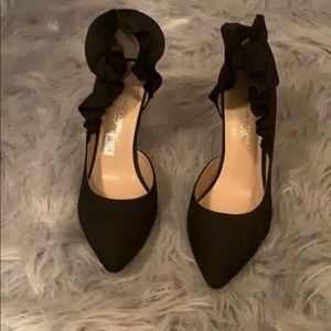 Christian Siriano Black Ruffle Suede Heel